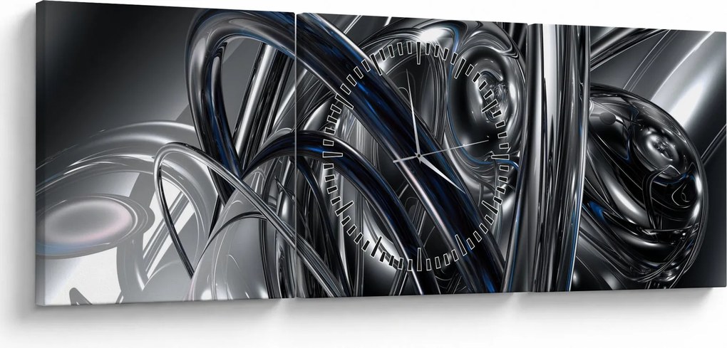 Tabloul cu abstracție gri cu albastru (cu ceas) (90x30 cm)