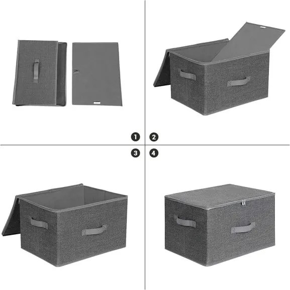 Cutii De Depozitare Cu Capace, Pliabile Cu Manere, Gri, 40 Cm