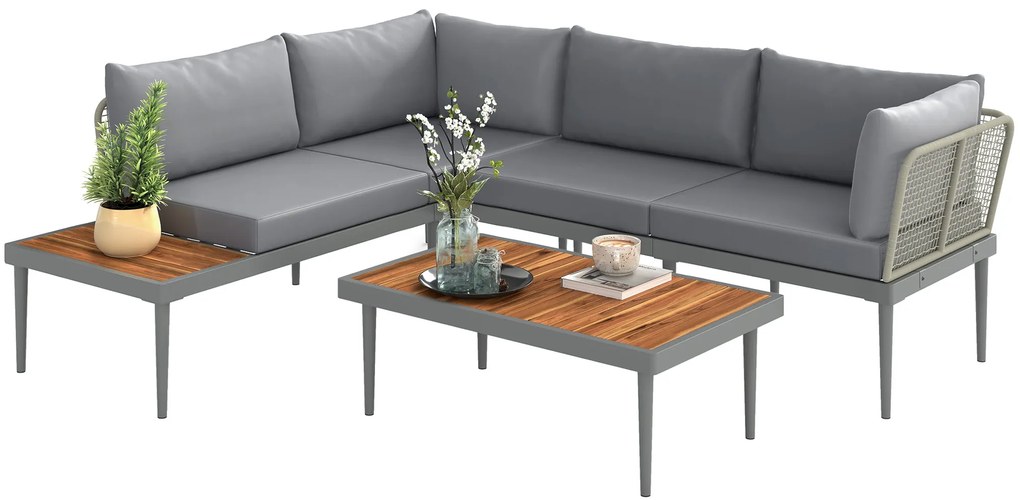 Outsunny Set de Mobilier de Grădină din 3 Piese cu 2 Canapele și Măsuță de Cafea, 184x75x71 cm, Gri | Aosom Romania