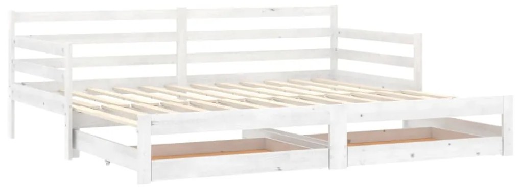 3083700 vidaXL Pat extensibil de zi, 2x(90x200) cm, alb, lemn masiv de pin