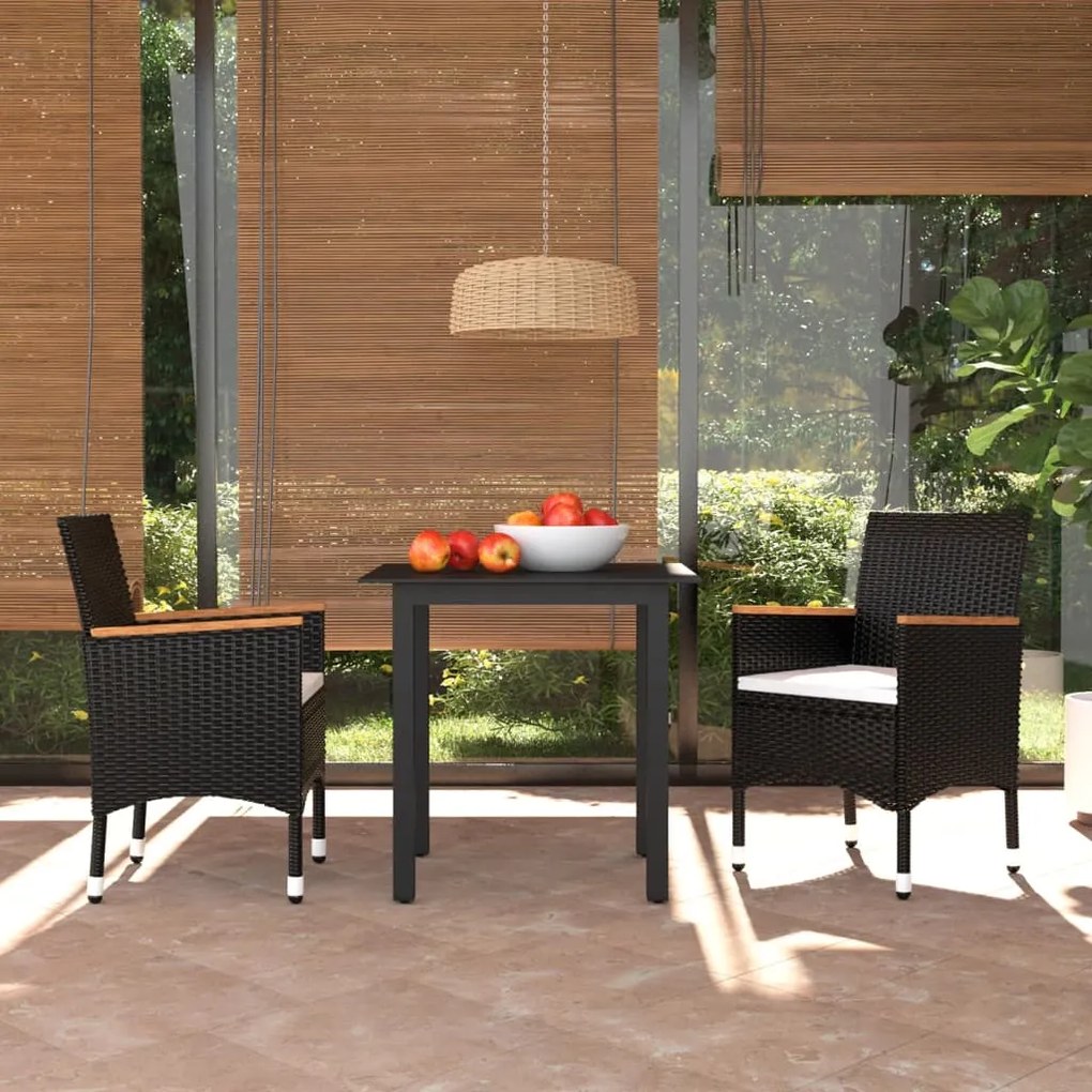 3094997 vidaXL Set mobilier de grădină cu perne, 3 piese, negru, poliratan