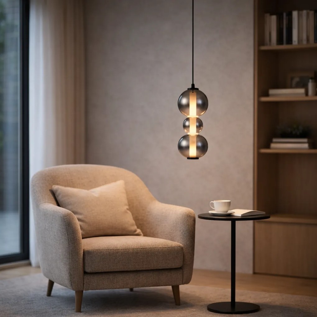 Lampă suspendată Art Deco neagră cu sticlă fumurie și transparentă 3 lumini incl. LED - Lizzy