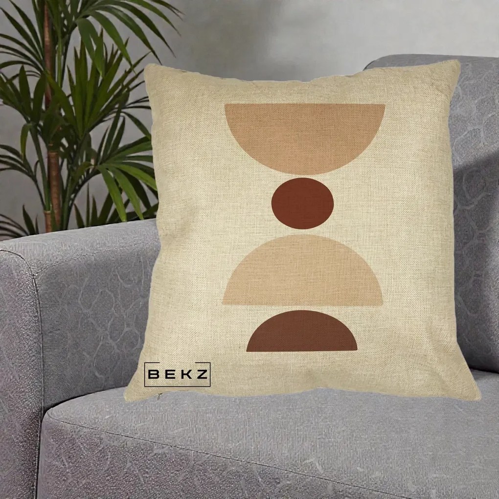 Perna Decorativa Geometric Boho Cerc si Boluri, 40x40 cm, Crem, Husa Detasabila, Perna Inclusa, BEKZ®