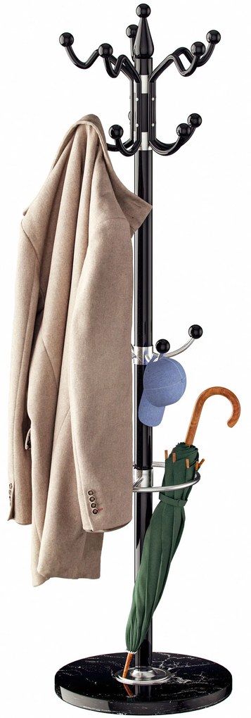 Cuier de podea TENZY cu bază din marmură, 37x173cm, negru Casaria