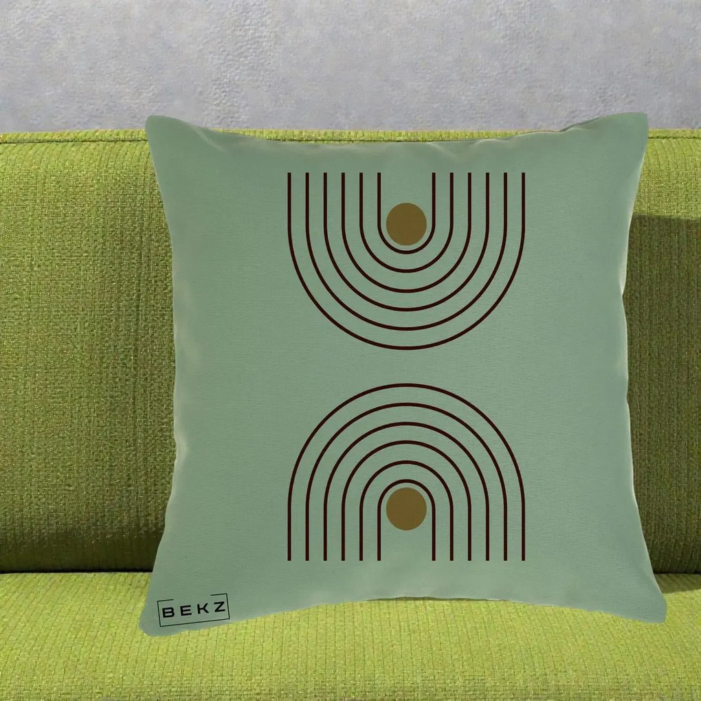 Perna Decorativa Geometric Boho Arc, 40x40 cm, Verde, Husa Detasabila, Perna Inclusa, BEKZ®