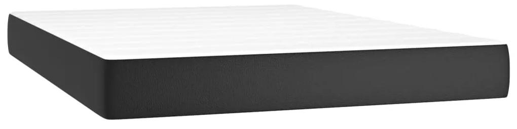 Pat continental cu saltea  LED, negru, 140x190 cm, piele eco Negru, 140 x 190 cm, Nasturi de tapiterie