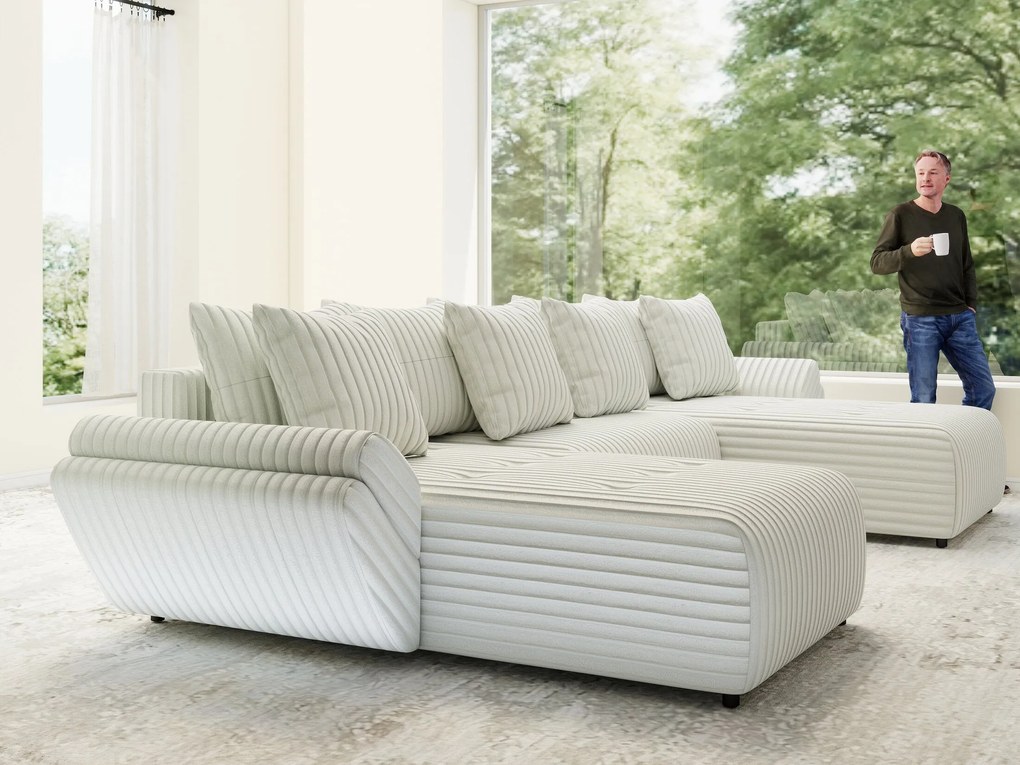 Colțar extensibil dumonde cu ladă de depozitare si sezut confortabil din spuma high-density, Berlin U Ambience Ivory 380x180 cm