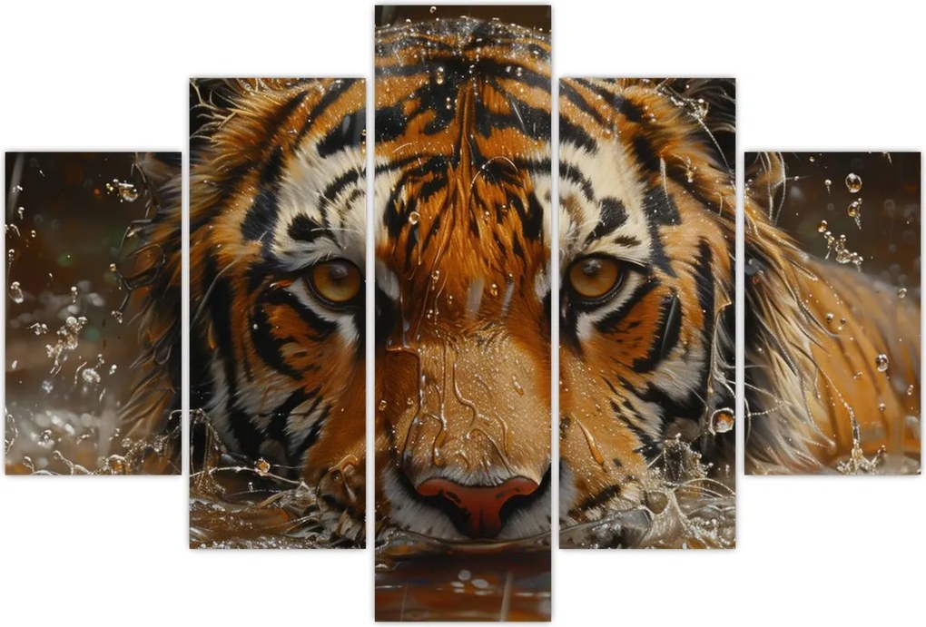 Tablou - Portret de tigru în apă (150x105 cm)