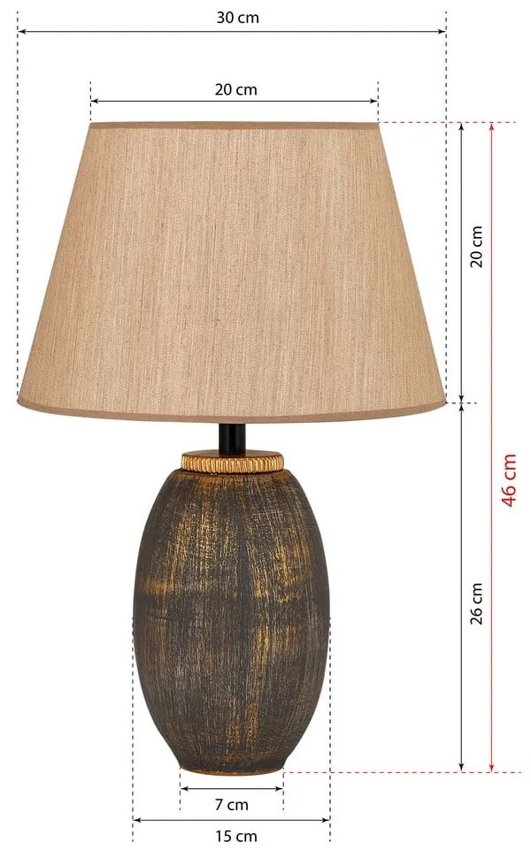 Veioză maro/aurie cu abajur textil (înălțime 46 cm) – Opviq lights