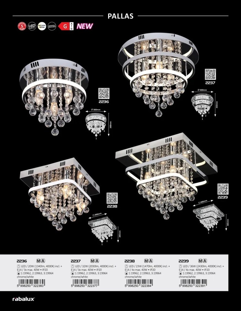 Lustra LED aplicata design elegant Pallas, 40x40cm