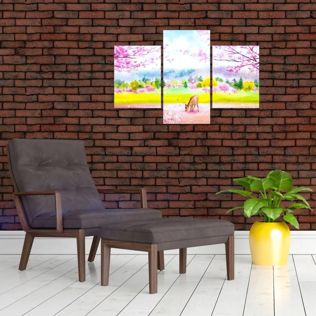 Tablou - Căprioară pictată, acuarelă (90x60 cm)