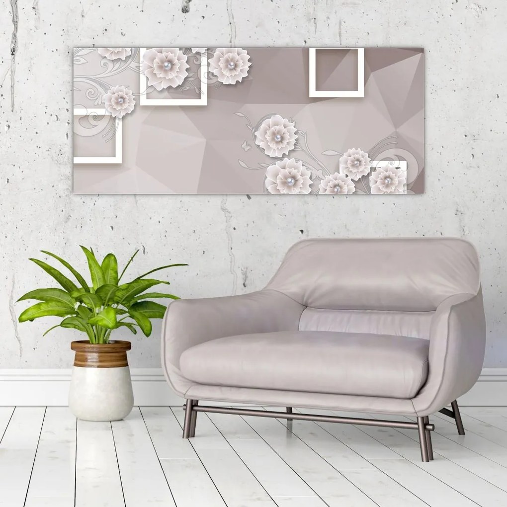 Tablou - Imagine flori bej (120x50 cm)