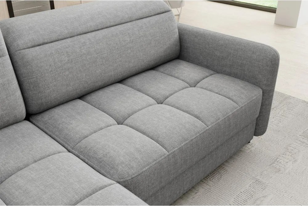 Colțar gri extensibil/cu spațiu de depozitare cu tapițerie din catifea (cu colț pe partea stângă/în formă de ”L”) Barea – ELTAP