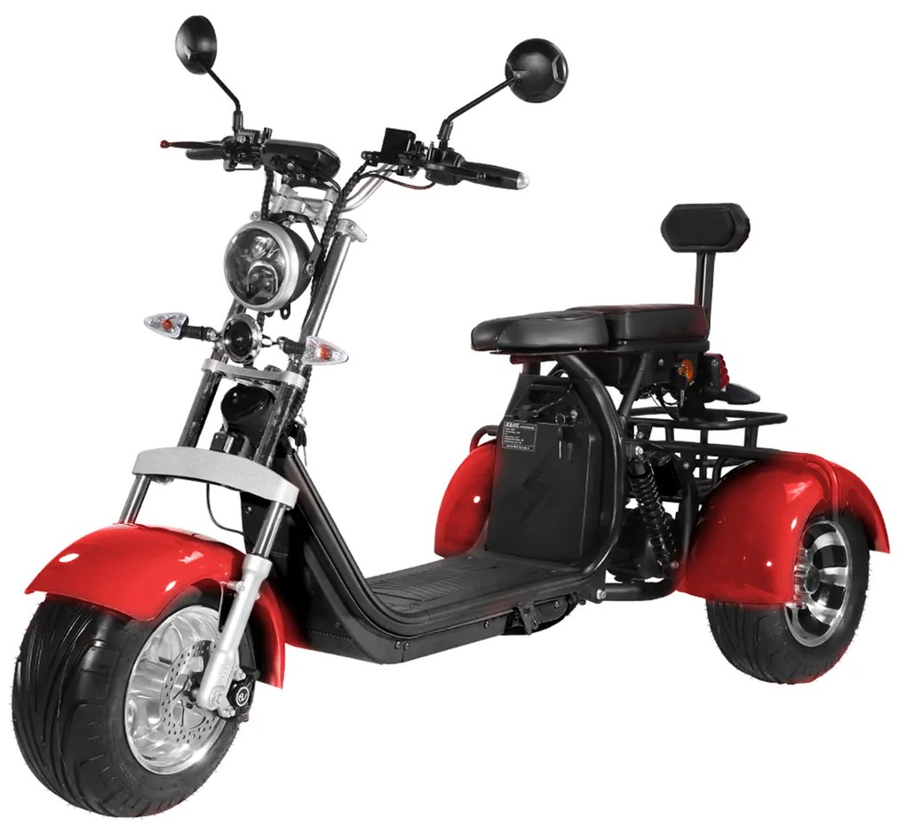 Scuter electric cu 3 roti,2 locuri,portbagaj,2000 W,Rosu