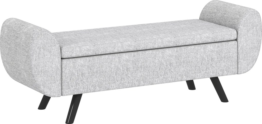 HOMCOM Bancă cu Spațiu de Depozitare cu Cotiere din Țesătură și Lemn 132x42x50 cm Gri | Aosom Romania