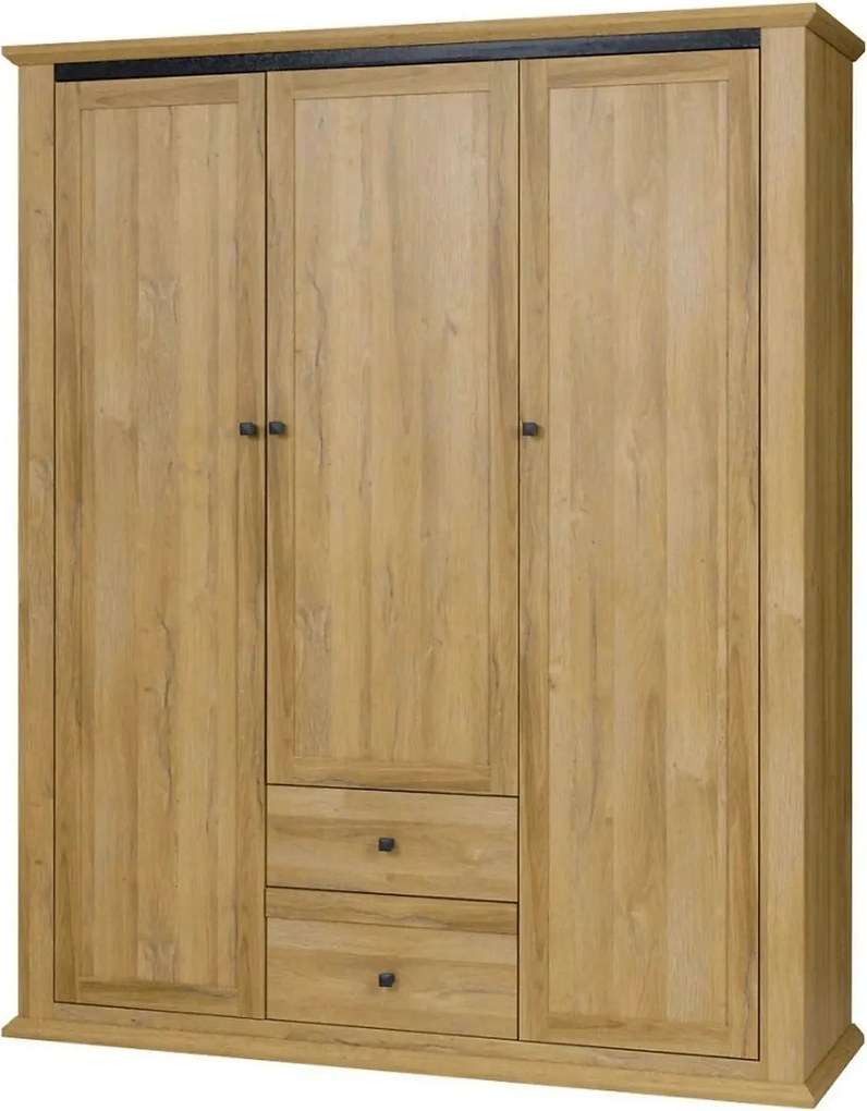 Dulap LEON MZ3, stejar auriu, DTD laminat, cu 3 usi si 2 sertare, 165x