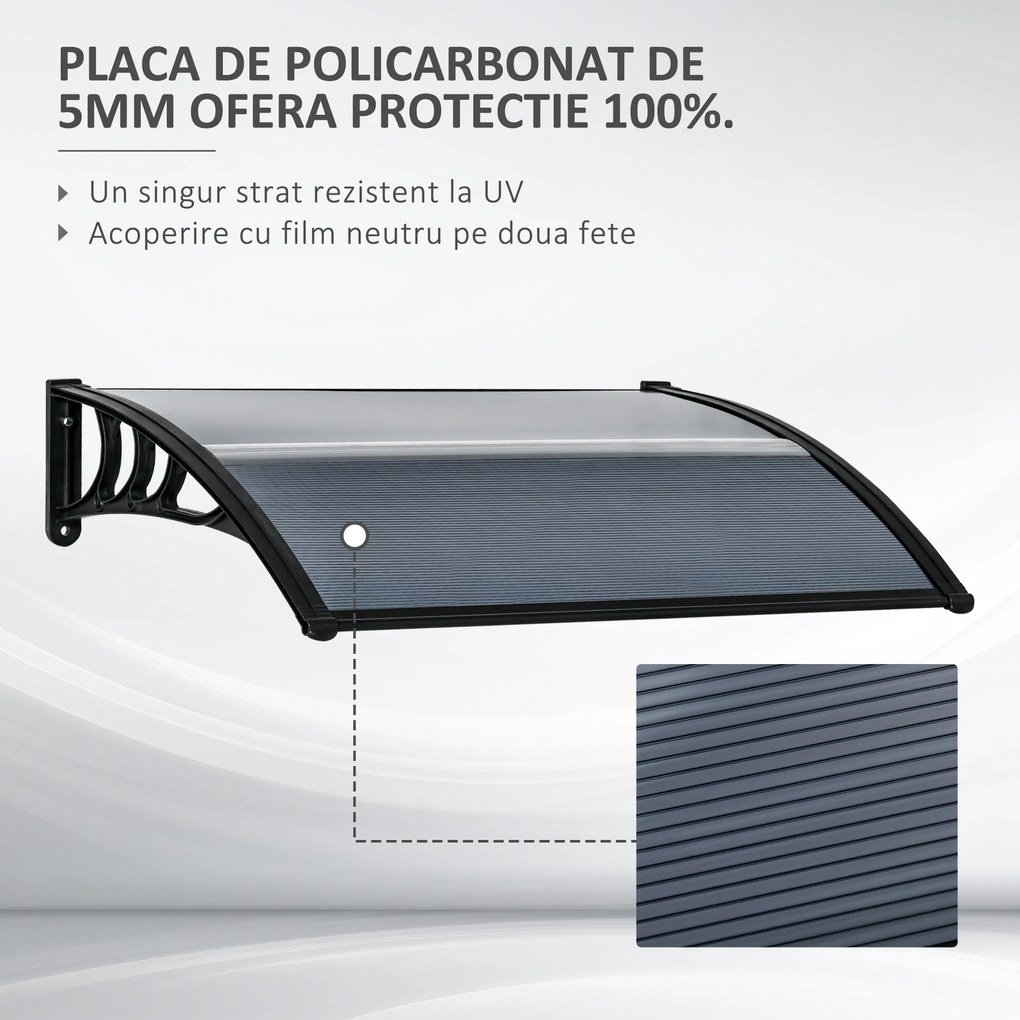 Outsunny copertina policarbonat anti-UV, 100x80 cm, negru  | Aosom Romania