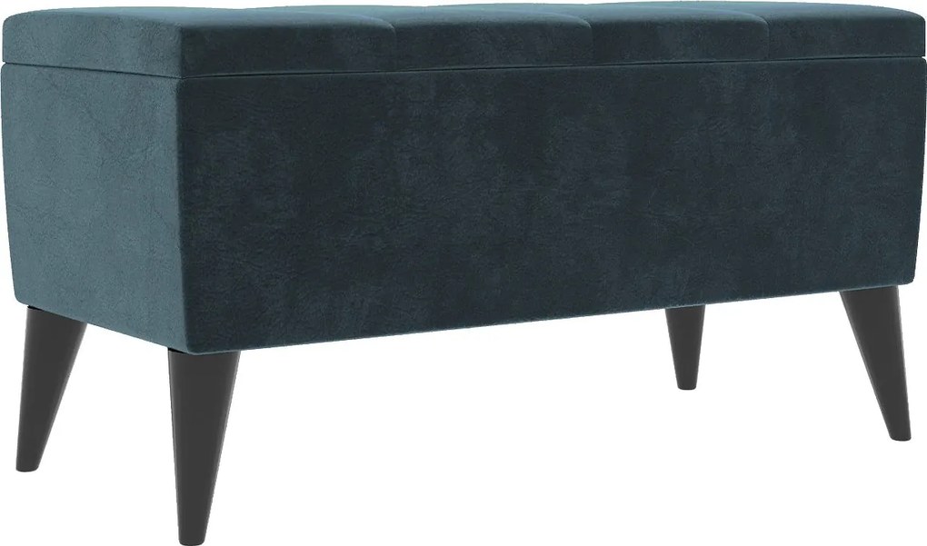 Bancheta Tapitata Mera, cu spatiu depozitare, Albastru, Stofa, 80 x 37 x 42 cm