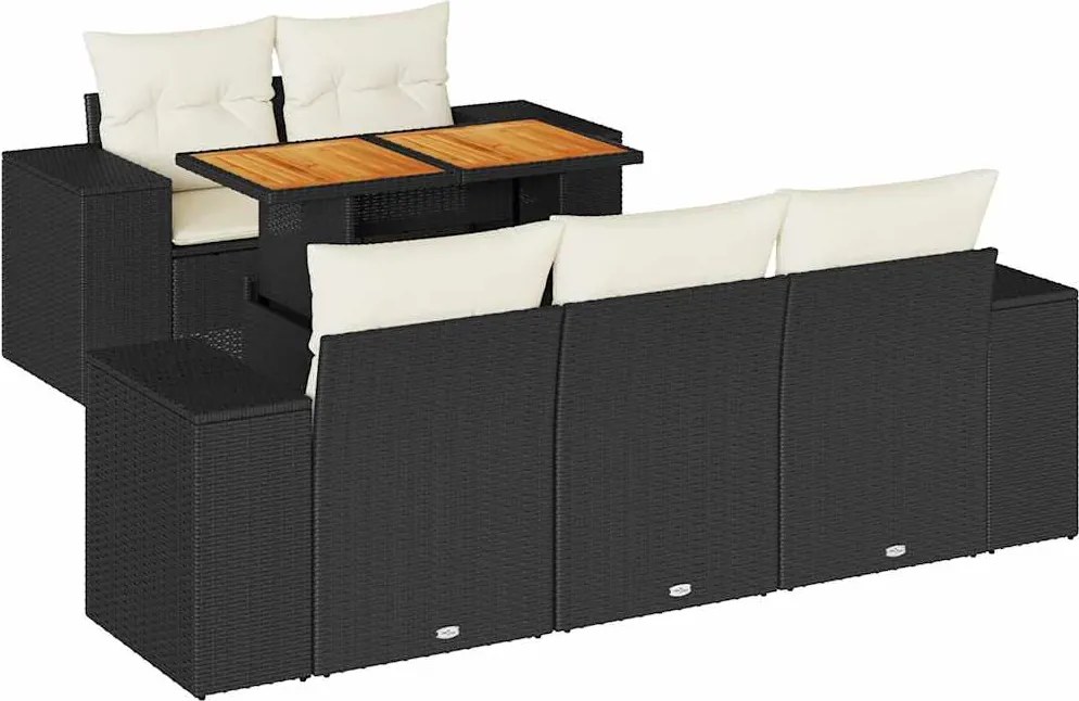vidaXL Set mobilier de grădină cu perne, 6 piese, negru, poliratan