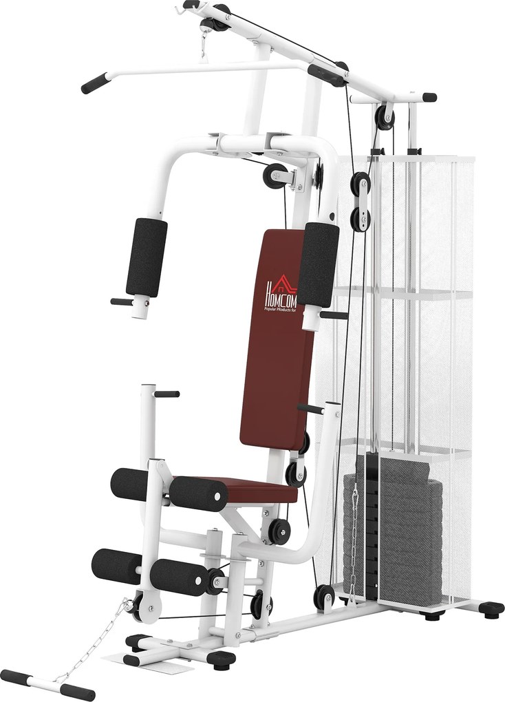 HOMCOM Stație Fitness Multifuncțională cu 4 Perne din Oțel și PU Alb | Aosom Romania