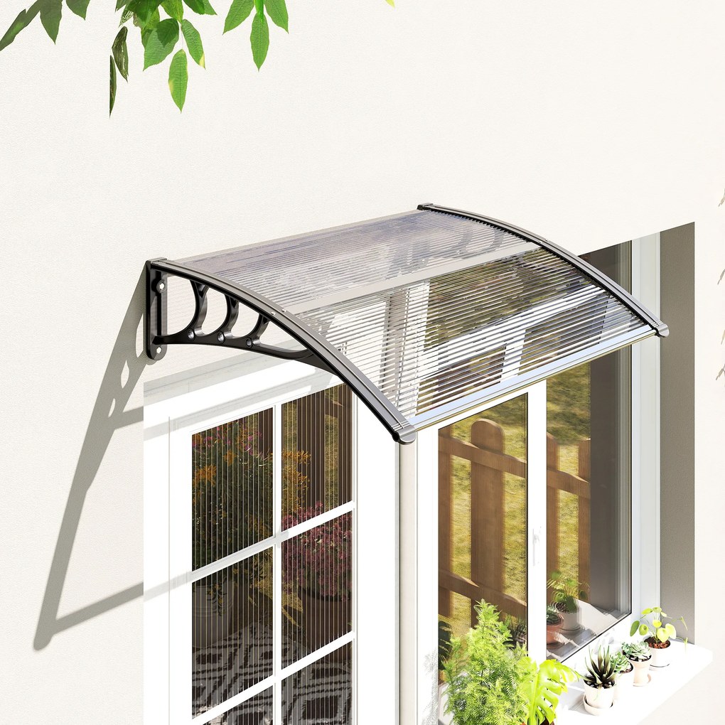 Outsunny Copertină de Exterior pentru Uși și Ferestre 75x100 cm, Protecție Solară și împotriva Ploii, cu Suport din Aluminiu, Transparentă | Aosom Romania
