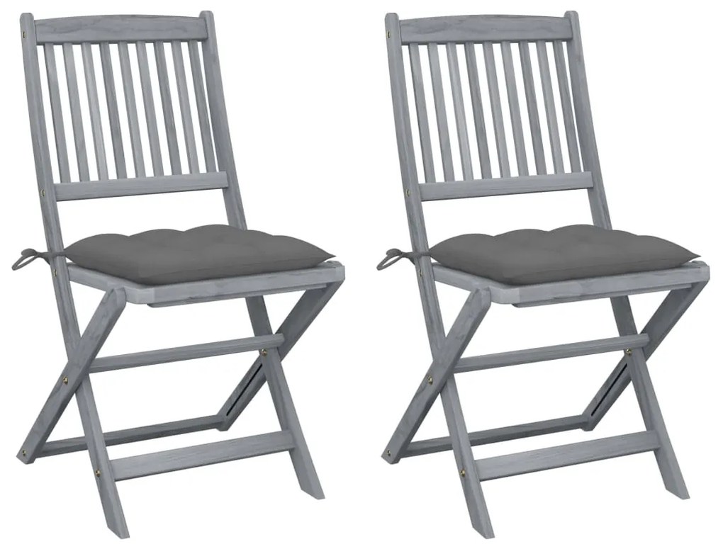 vidaXL Scaune pliabile de exterior, cu perne, 2 buc. lemn masiv acacia