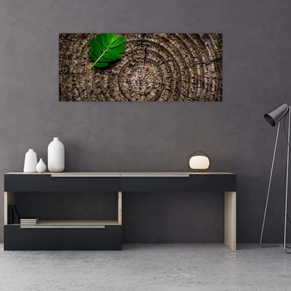 Tablou cu frunză pe trunchi de copac (120x50 cm)