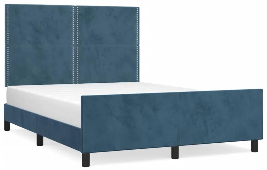 3125694 vidaXL Cadru de pat cu tăblie, albastru închis, 140x190 cm, catifea