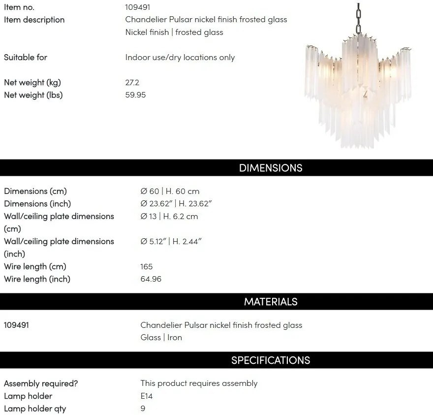 Candelabru LUX finisaj nickel, diametru 60cm, Pulsar 109491 HZ