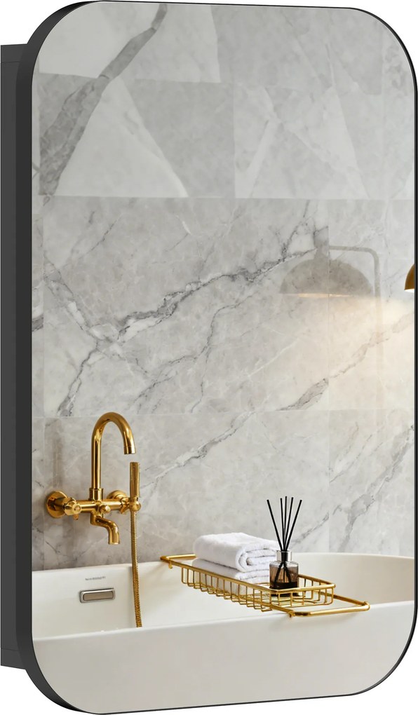 HOMCOM Dulap cu oglindă pentru baie, dulap de baie cu oglindă, dulap suspendat cu poliță reglabilă, 40 x 10 x 60 cm, Negru | Aosom Romania