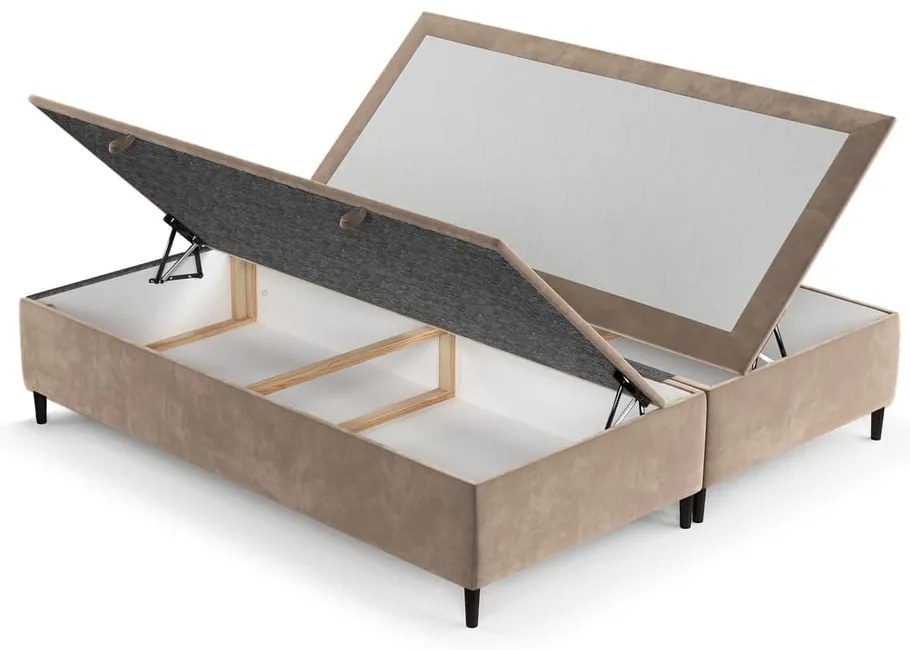 Pat matrimonial bej tapițat cu spațiu de depozitare 160x200 cm Tate – Maison de Rêve