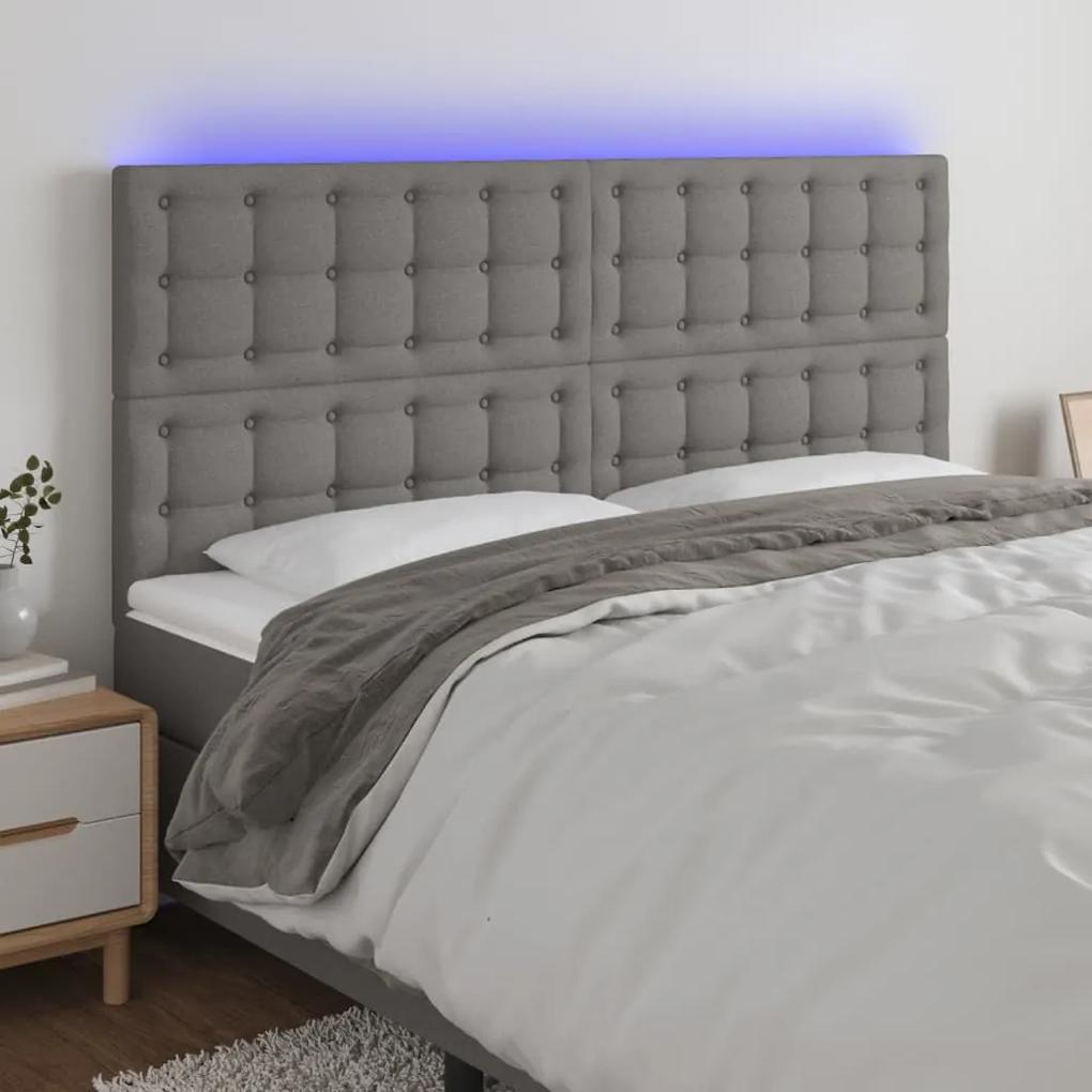 3122873 vidaXL Tăblie de pat cu LED, gri închis, 180x5x118/128 cm, textil