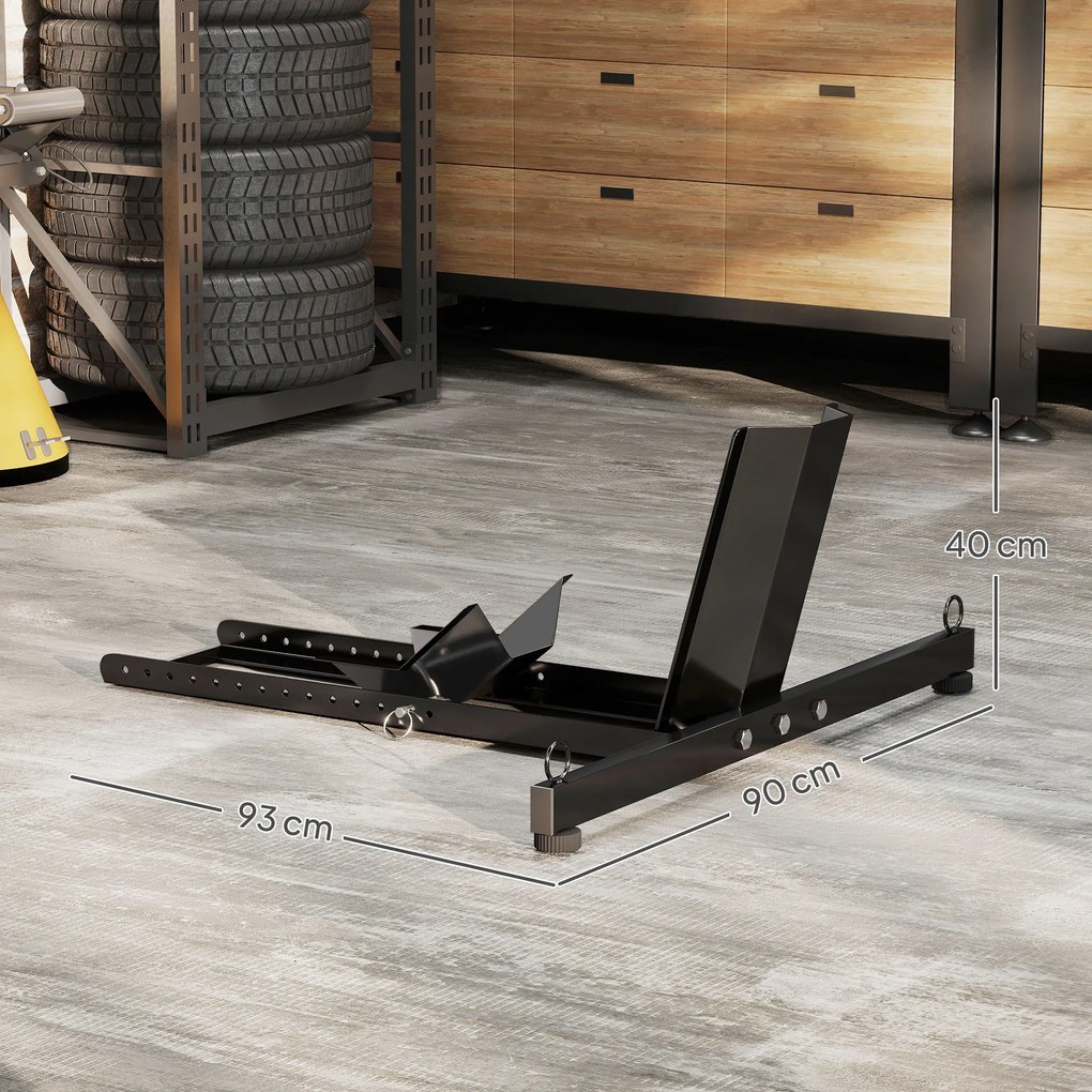 HOMCOM Suport Blocator Roată Moto cu Suport Reglabil, Capacitate de 816,5 kg, Ø34-84 cm, Negru | Aosom Romania