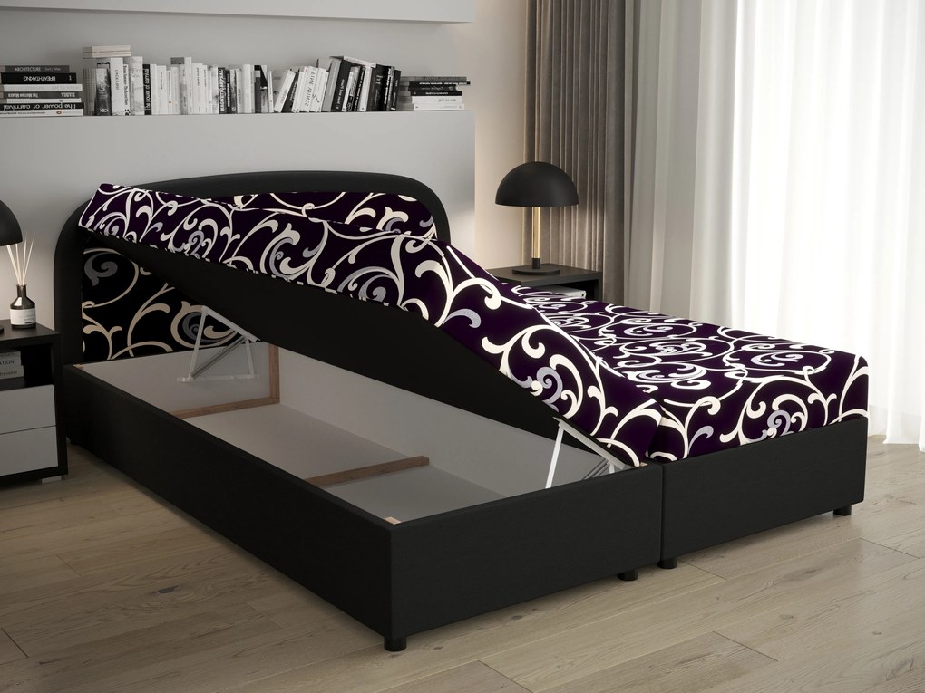 Pat matrimonial Boxspring 180 cm Brick (negru + motiv flori) ( cu saltea și sp. depozitare). 1046409