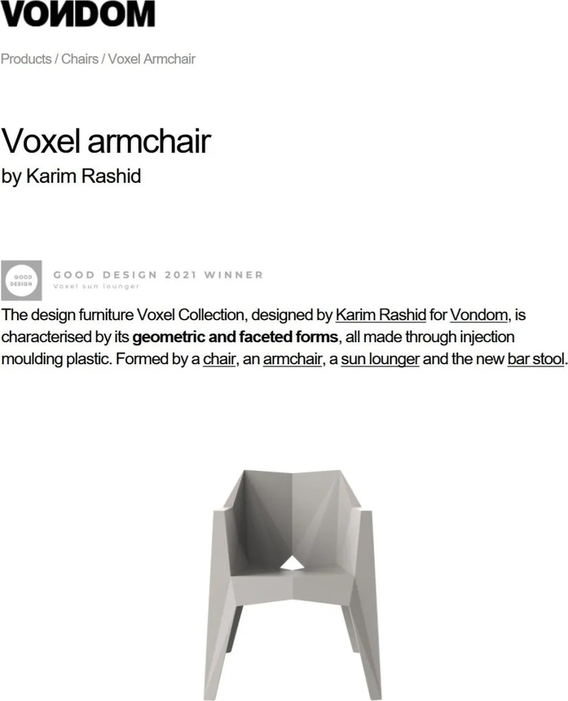 Set de 4 Scaune cu brate ultra-moderne de exterior / interior design premium VOXEL ARMCHAIR 51031 Vondom