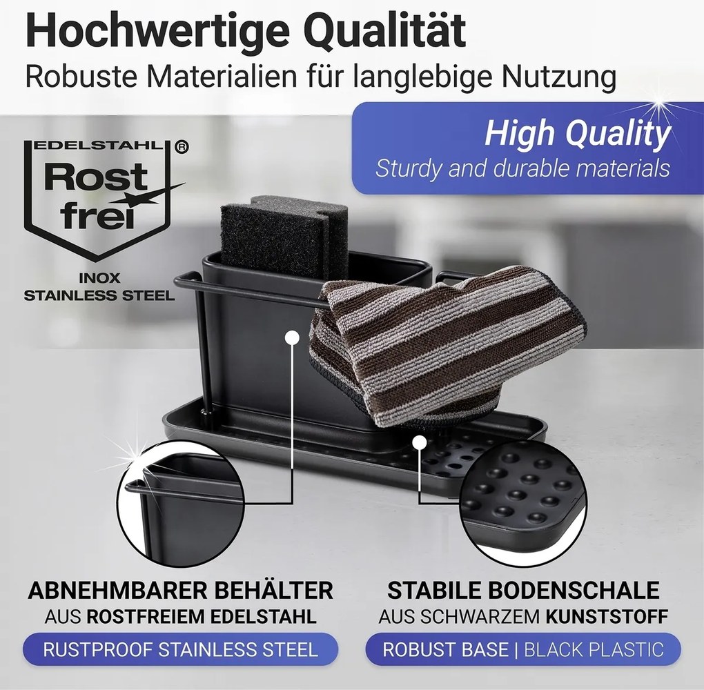 Organizator de spălat vase Wenko Orio din oțelinoxidabil, negru