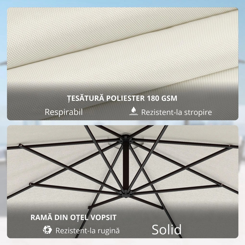 Umbrela pentru Gradina Outsunny Brat cu Manivela, Φ3x2.5m, Alba | Aosom Romania