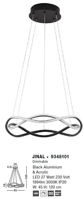 Lustra LED suspendata design modern JINAL Black 45cm
