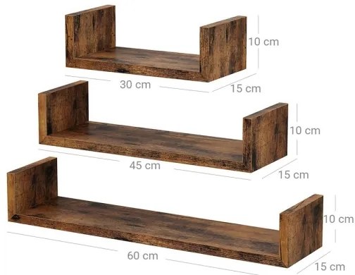 Set de 3 rafturi de perete SHELFY, maro