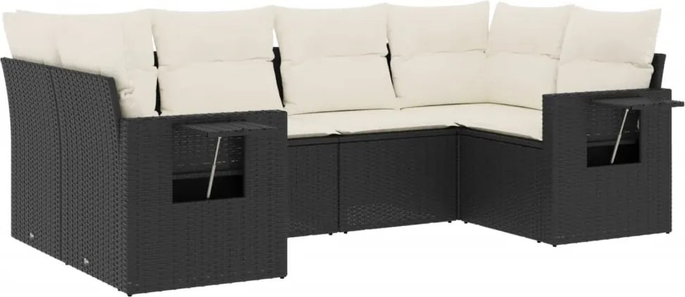vidaXL Set mobilier de grădină cu perne, 6 piese, negru, poliratan