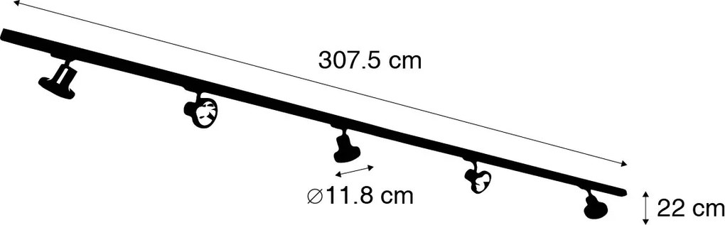 Sistem modern de iluminat pe șine trifazic cu 5 spoturi GU10 negre 111 mm stânga - Jeany trifazic