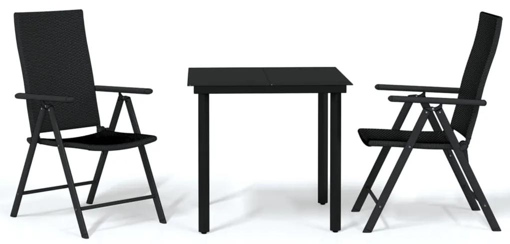 Set mobilier de gradina, 3 piese, negru Lungime masa 80 cm, 3