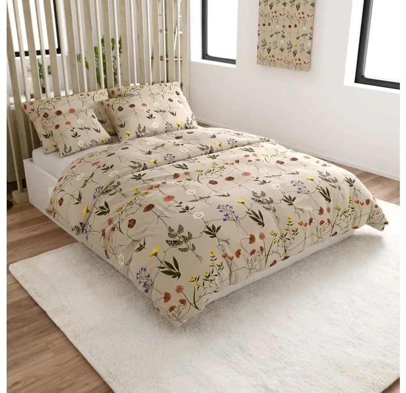 Lenjerie de pat creponata HERBAR BLEND bej Dimensiune lenjerie de pat: 70 x 90 cm | 140 x 200 cm