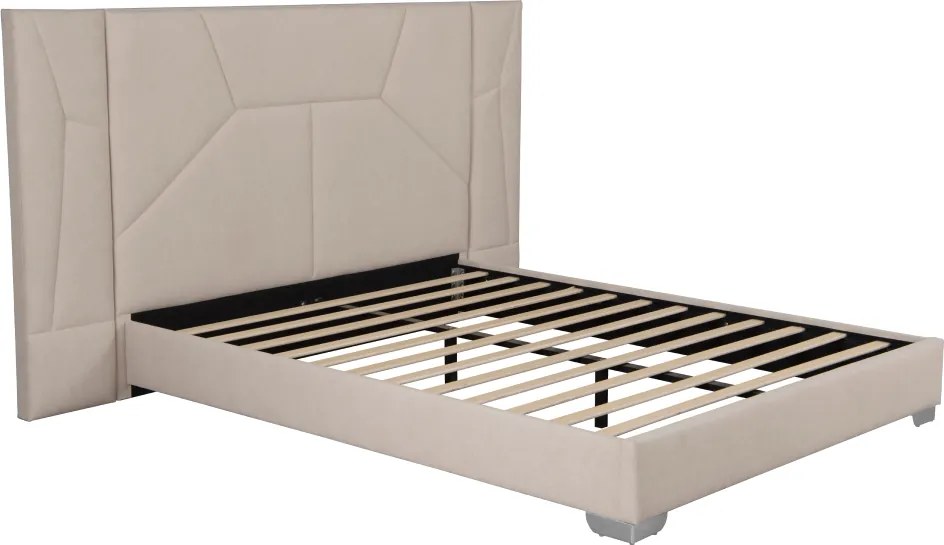 Pat cu somieră şi iluminare LED, 160x200, ţesătură Velvet bej, ALTESA
