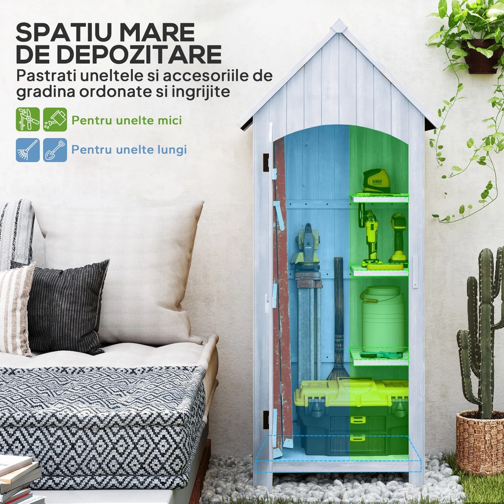 Outsunny Magazie de Scule de Gradina din Lemn Impermeabila cu Usi si Rafturi, 77.5x54.2x179.5 cm | Aosom Romania