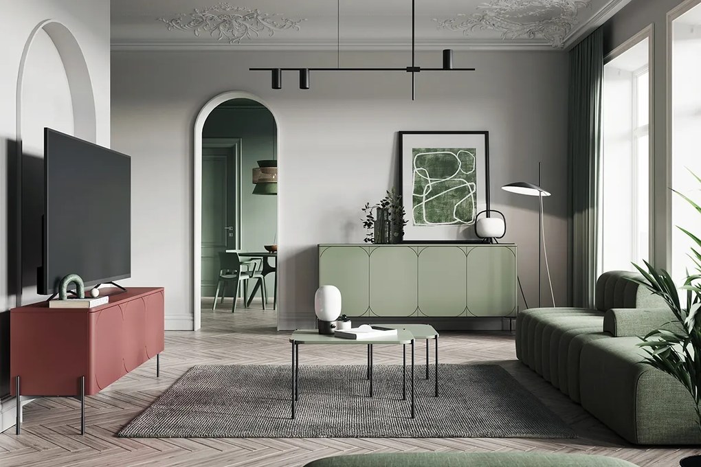 Măsuță de cafea Sonatia 60 cm cu picioare metalice dreptunghiulară - verde măsliniu
