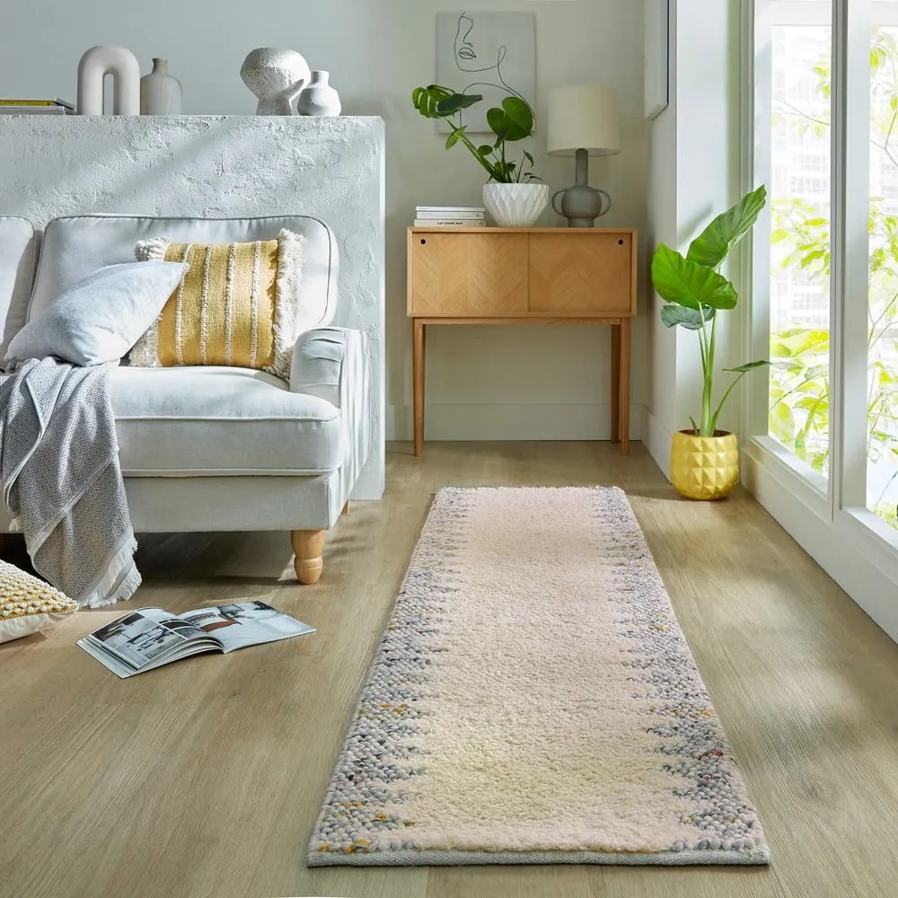 Covor tip traversă gri/crem țesut manual din amestesc de lână 60x230 cm Minerals Border – Flair Rugs