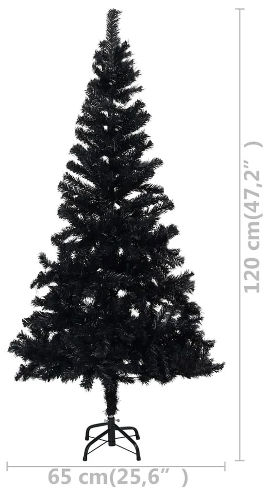 Brad de Craciun artificial cu LED-uri globuri negru 120 cm PVC Negru si auriu, 120 x 65 cm, 1