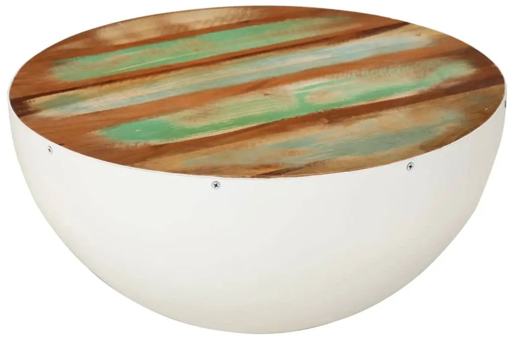 vidaXL Măsuță de cafea formă de bol alb Ø50x24 cm lemn masiv reciclat
