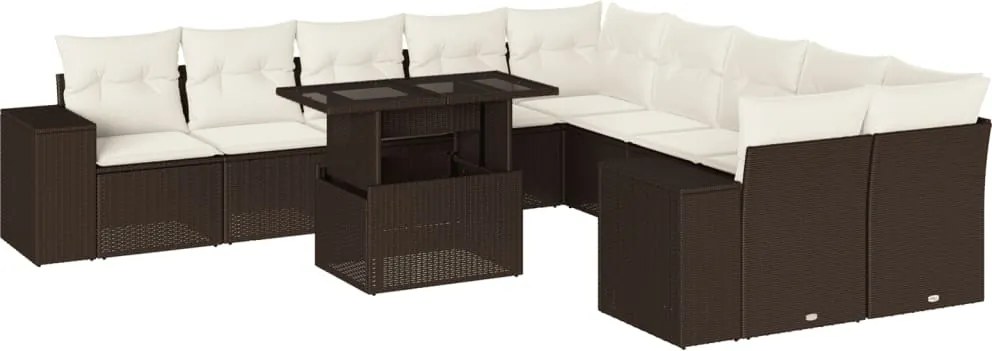 vidaXL Set canapele de grădină cu perne, 11 piese, maro, poliratan